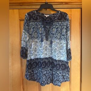 Lucky Brand Navy and Cream Paisley Blouse